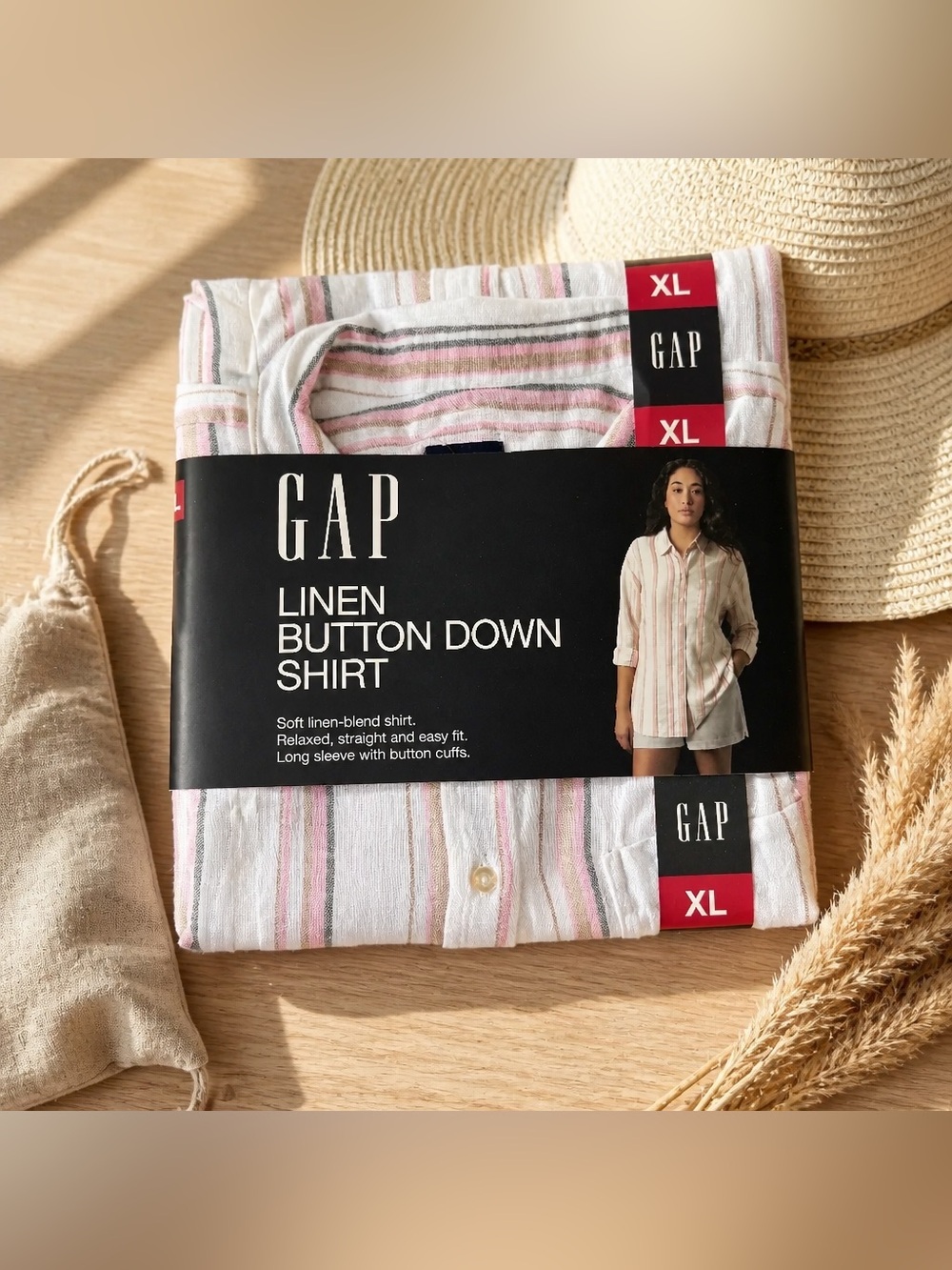 Gap Women's Linen Button-Down Shirt in a multicolor striped pattern - XL